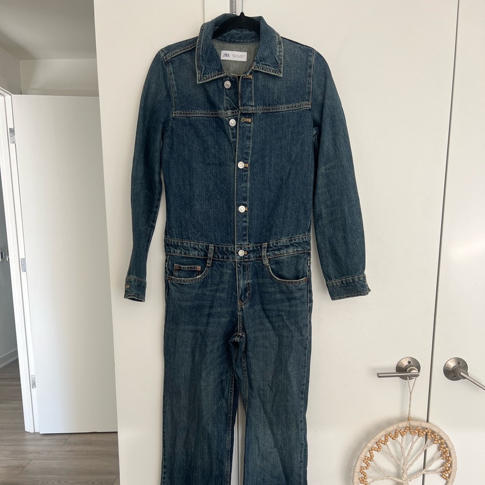 Zara TRF Straight Leg Women's Denim Jumpsuit